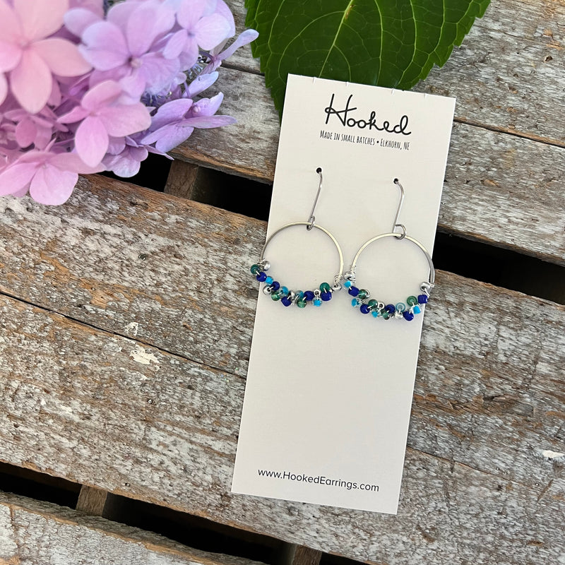 Beaded Hoop Dangle Earrings - Oceanic