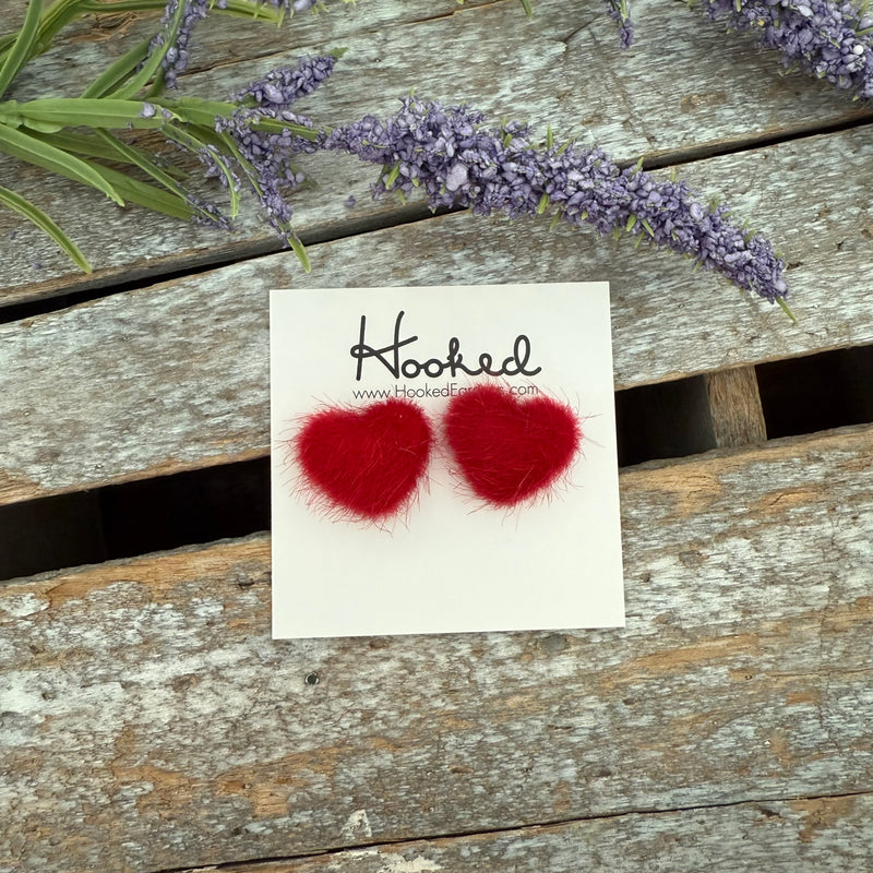 Big Fuzzy Heart Stud Earrings