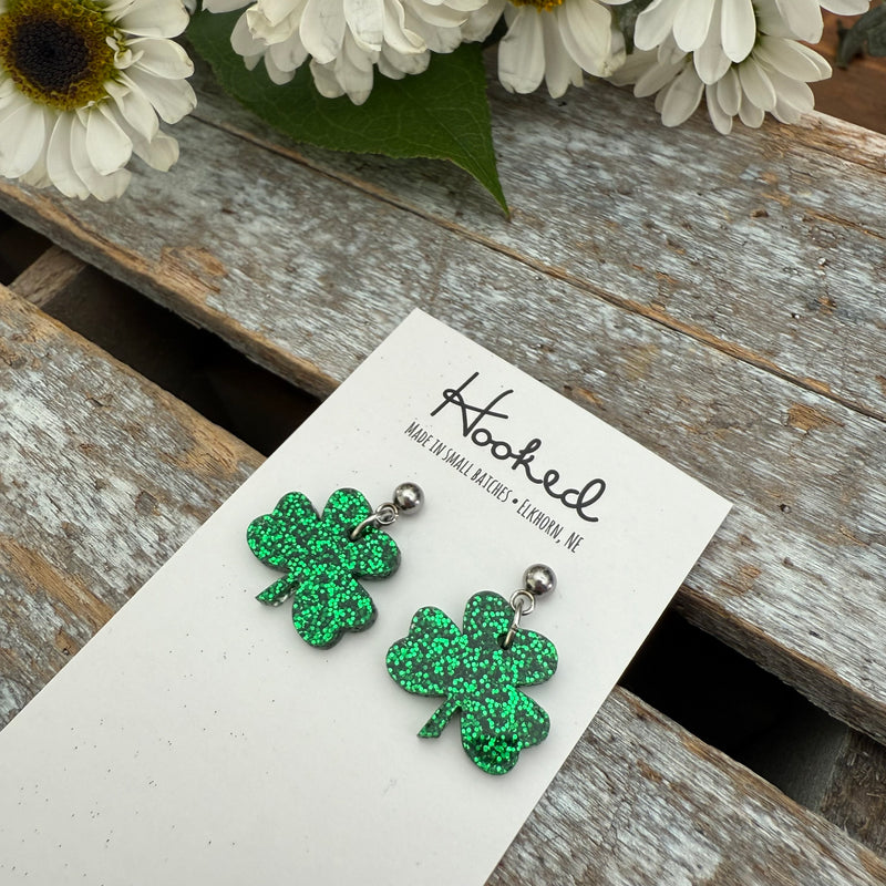 Glittered Shamrock Earrings - XS