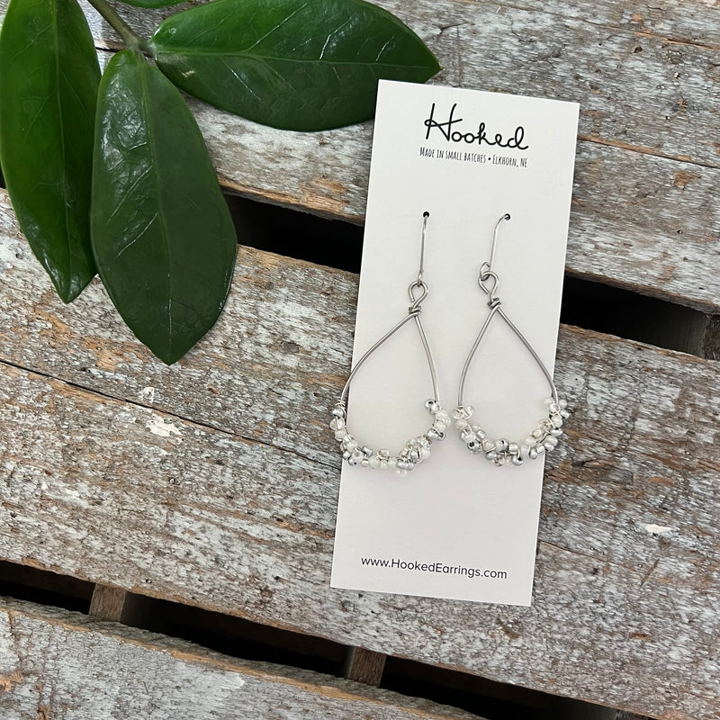 Beaded Teardrop Earrings - Silver Pearl