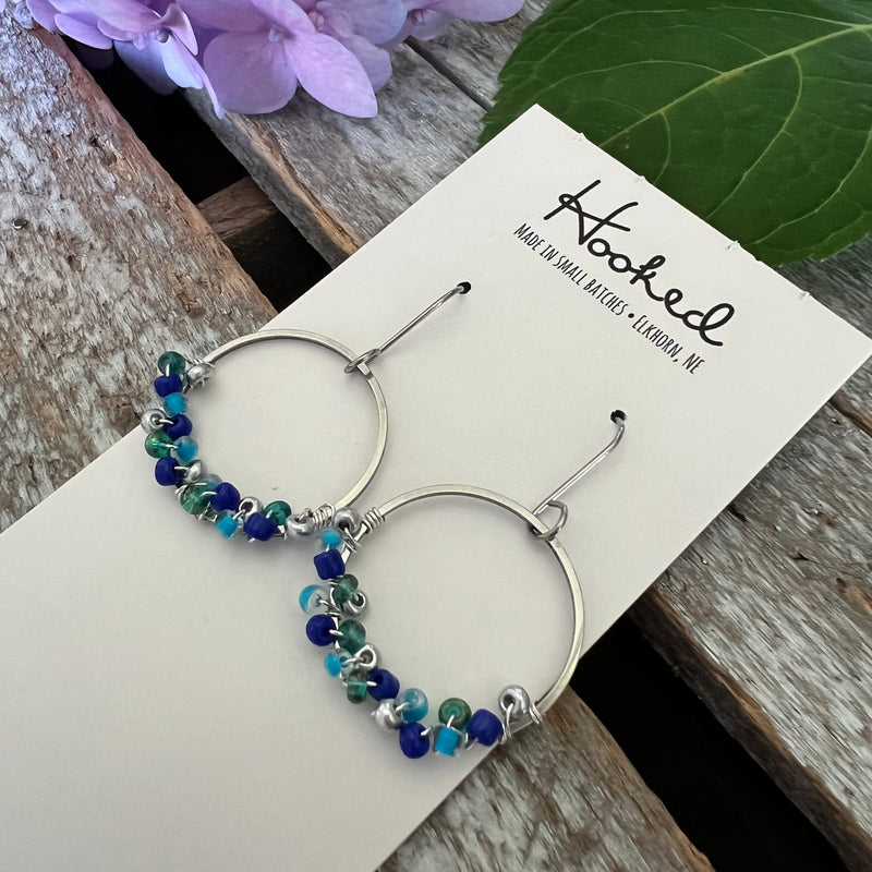 Beaded Hoop Dangle Earrings - Oceanic