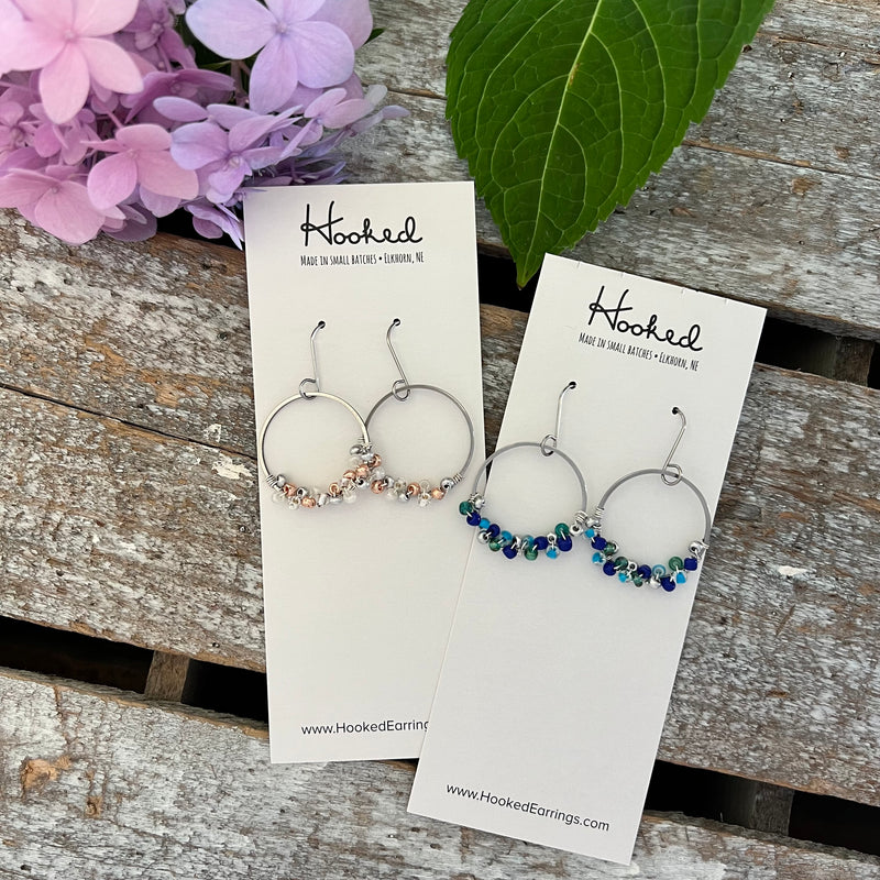 Beaded Hoop Dangle Earrings - Oceanic