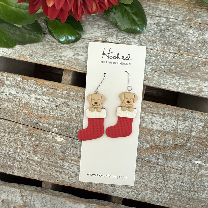 Stocking Puppy Earrings