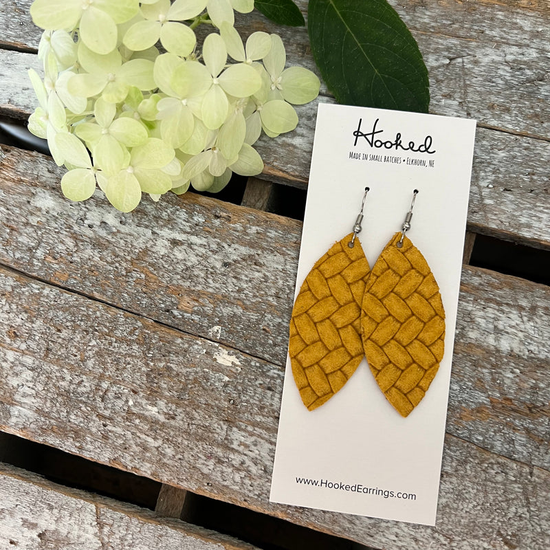 Mustard Braided Petal Earrings - Medium