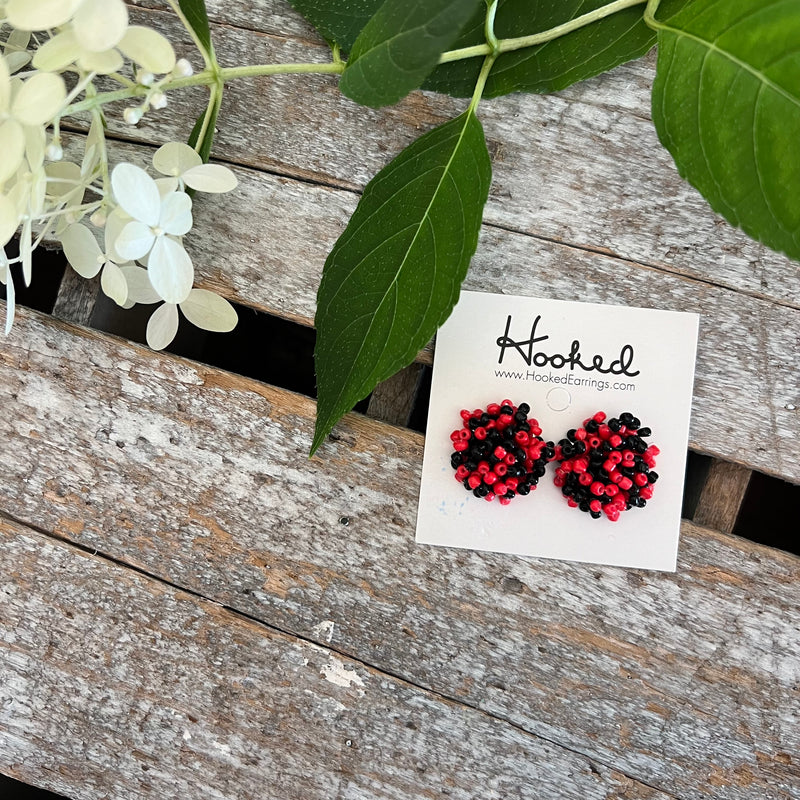 Red & Black Beaded Stud Earrings