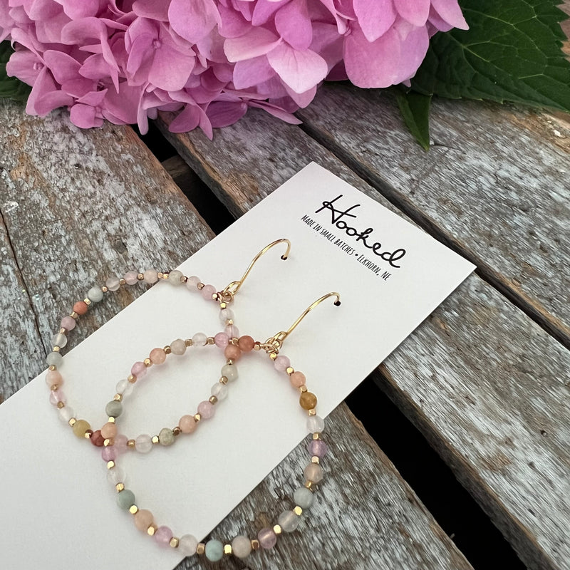 Beaded Hoop Earrings - Sorbet and Gold - Medium