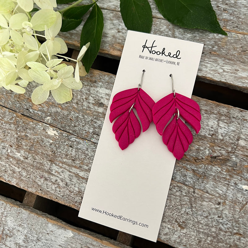 Viva Magenta Split Leaf Dangle Earrings  - Medium