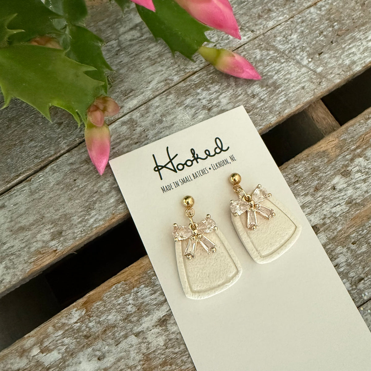 Crystal Bow Earrings in Ivory - Extra Small