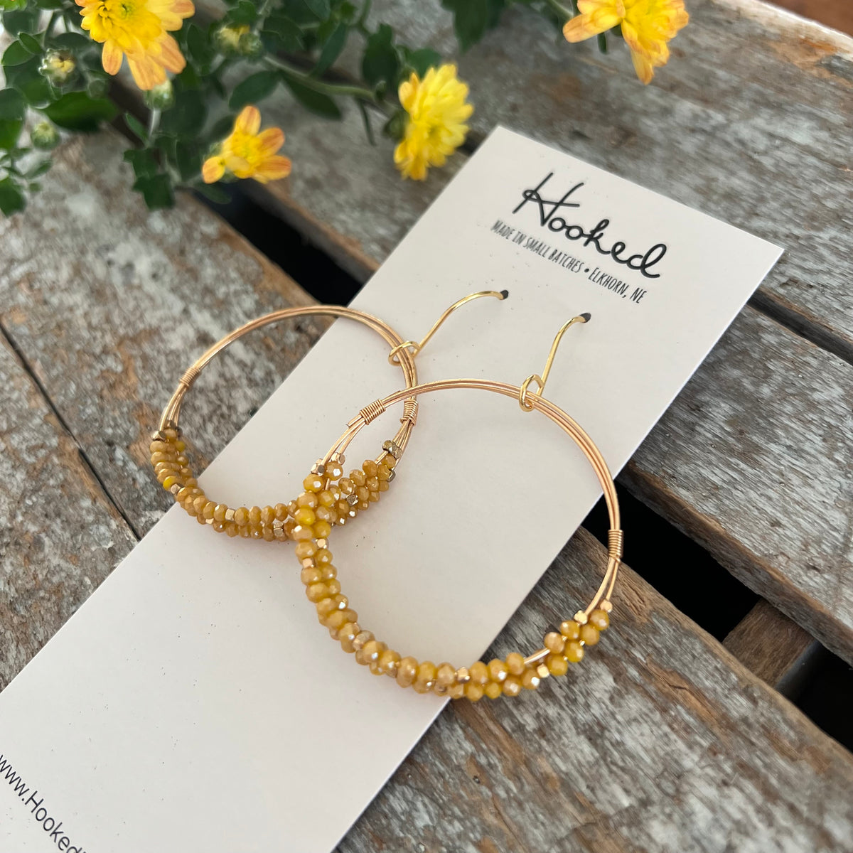 Beaded Wrap Hoop Earrings - Sunshine