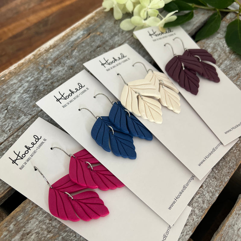 Vanilla Cream Split Leaf Dangle Earrings  - Medium