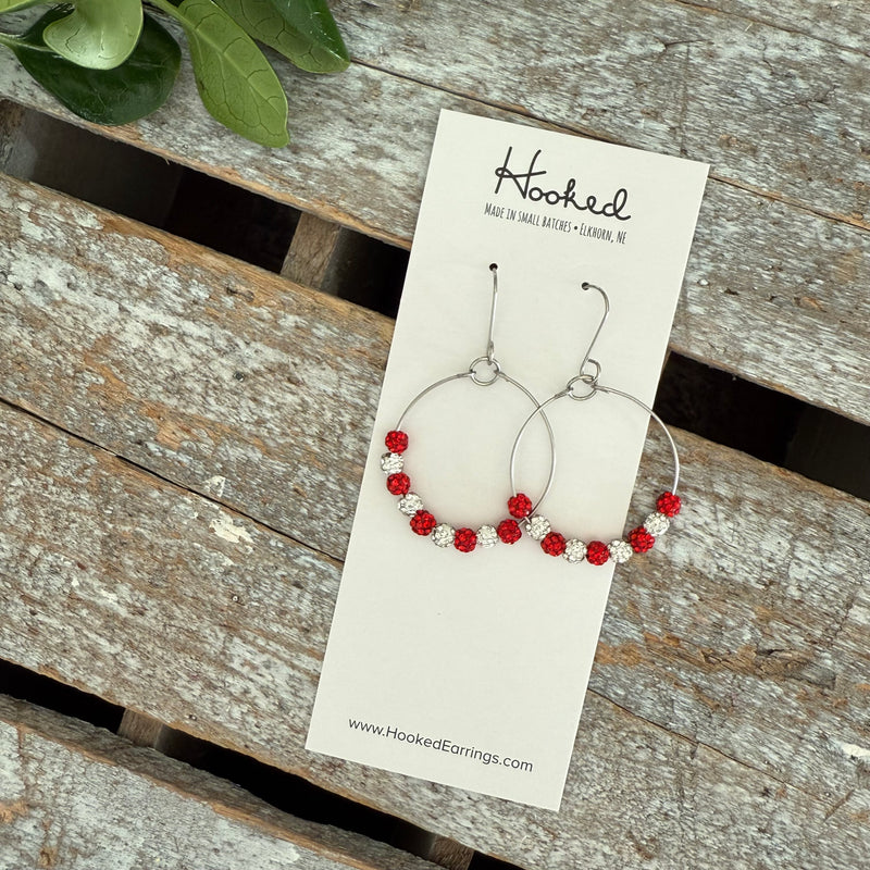 Beaded Hoop Earrings - Peppermint Glitz - Medium