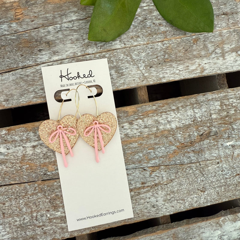 Demure Bow and Heart Earrings