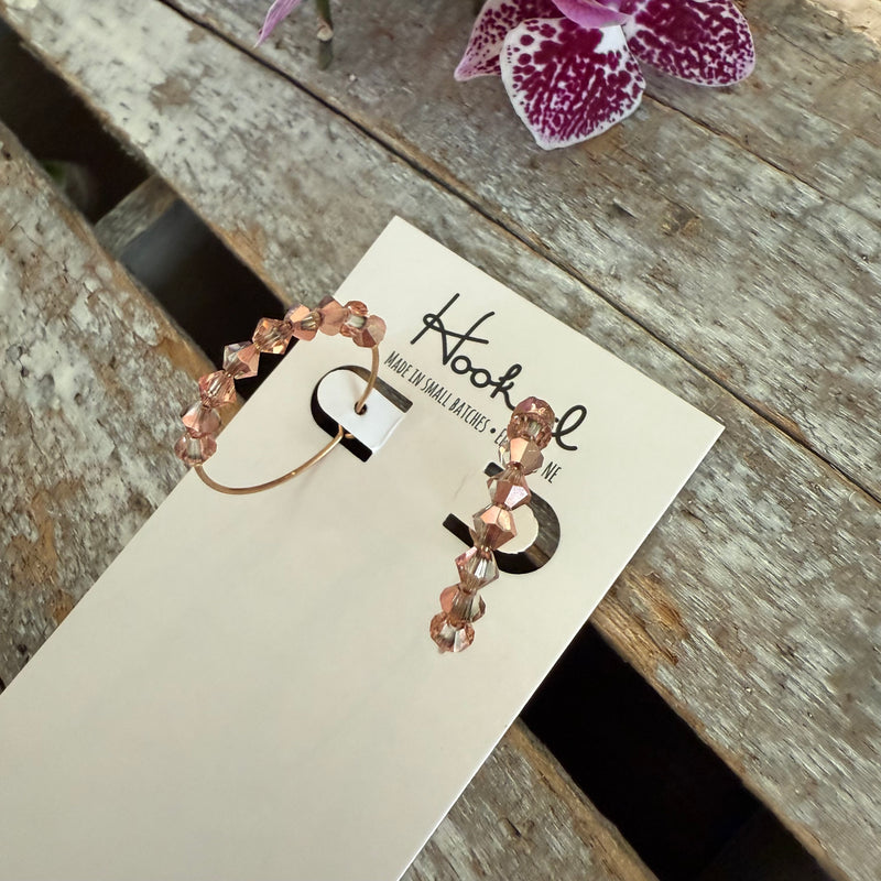 Crystal Beaded Hoop Earrings - Rose Gold