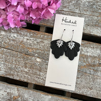 Silver Pave Rhinestone Earrings in Ebony - Medium