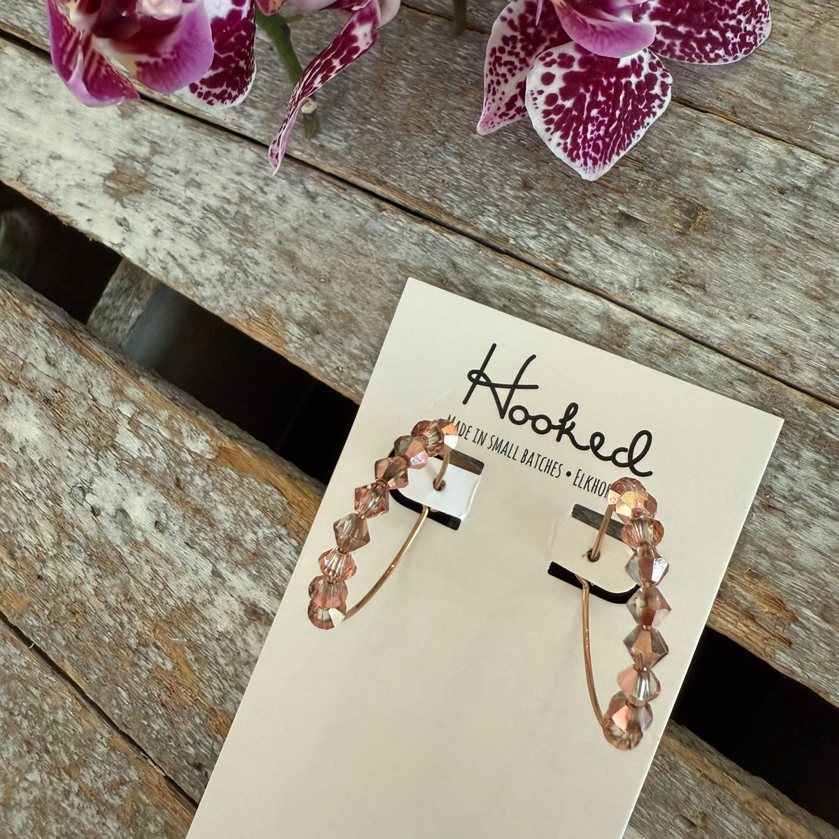 Crystal Beaded Hoop Earrings - Rose Gold