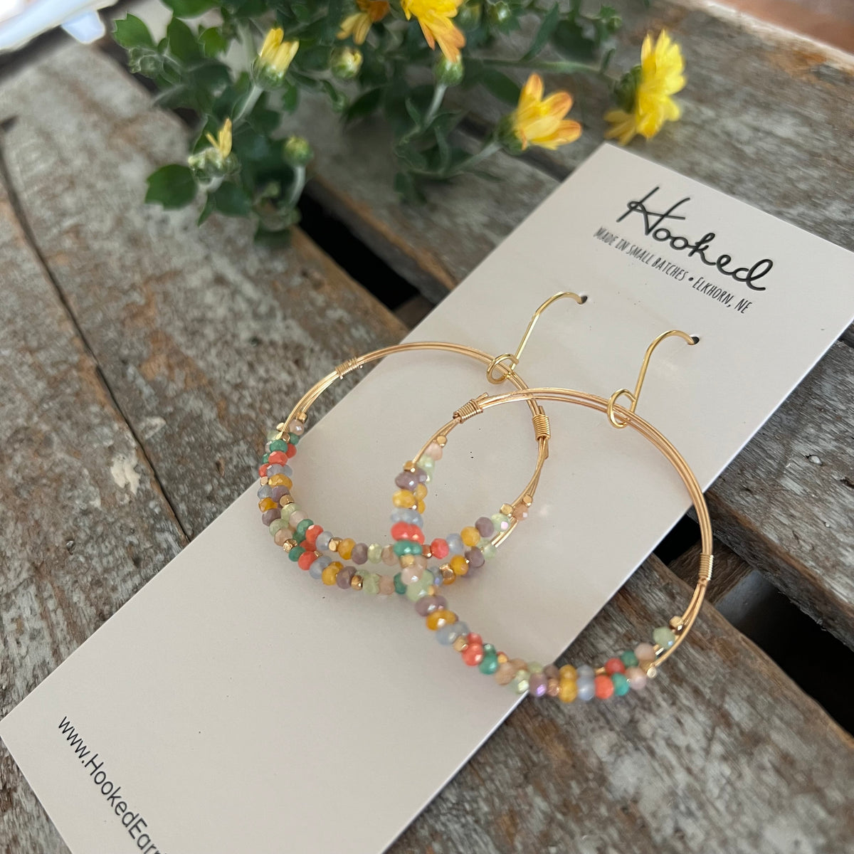 Beaded Wrap Hoop Earrings - Warm