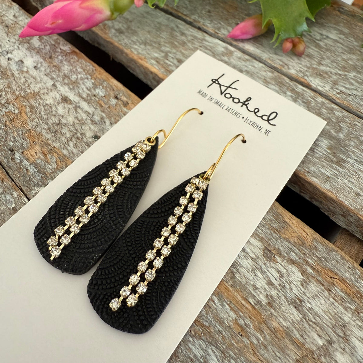 Rhinestone Drop Earrings - Classic Black