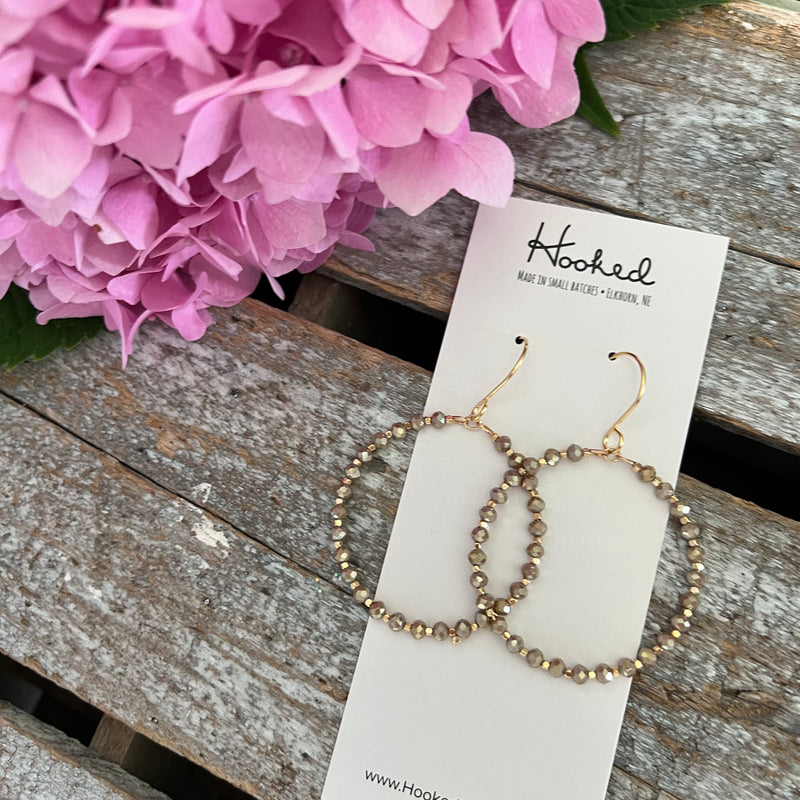 Beaded Hoop Earrings - Greige and Gold - Medium