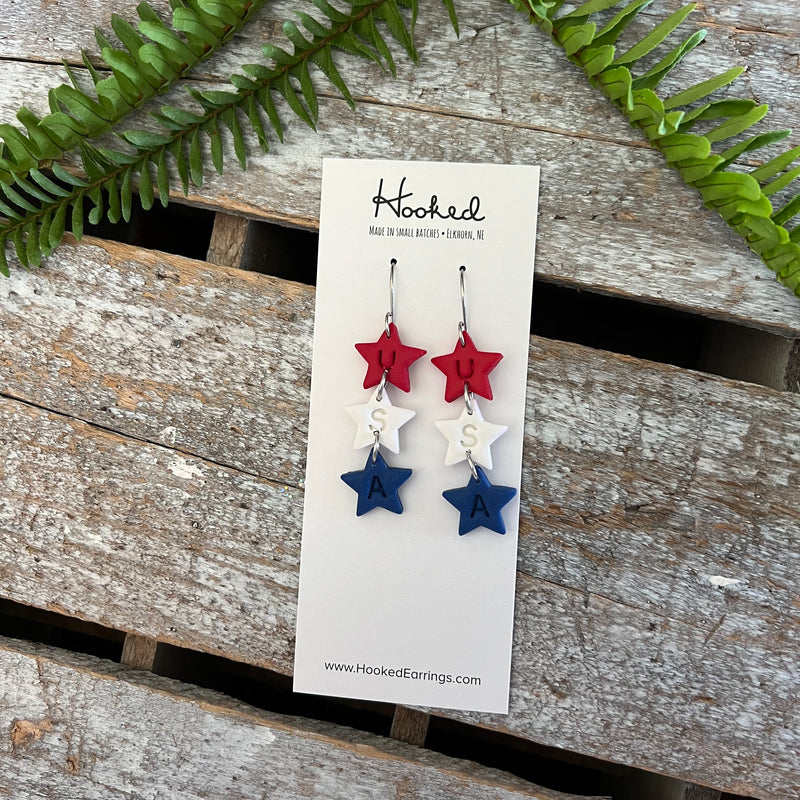 USA Stacked Star Earrings