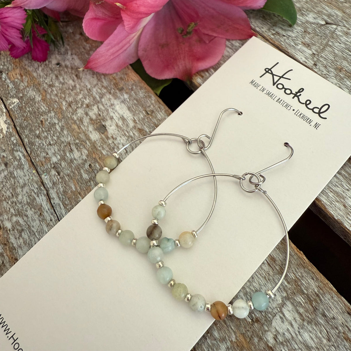 Beaded Hoop Earrings - Traquility - Medium