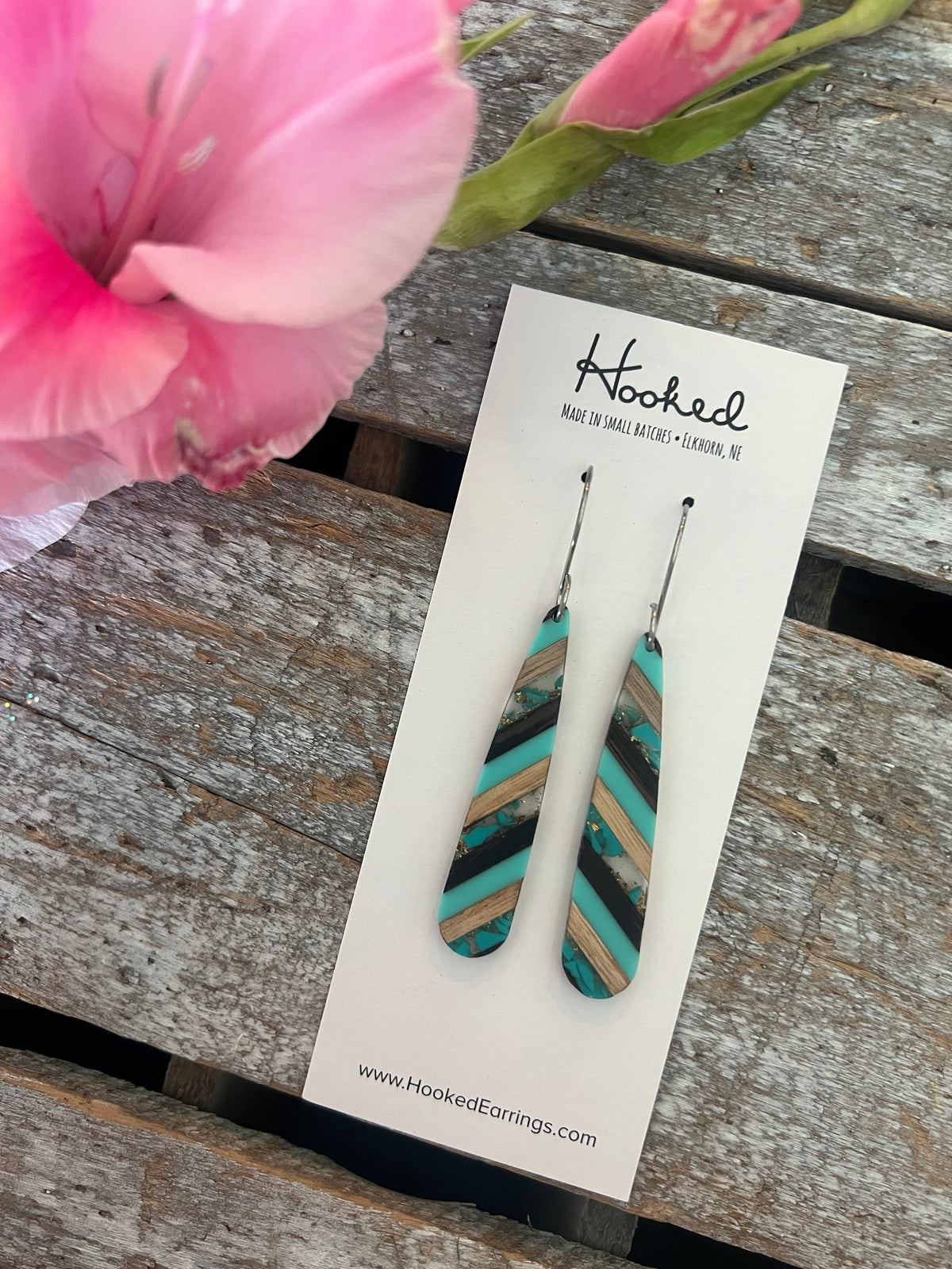 Fusion Turquoise and Wood Stripe Earrings