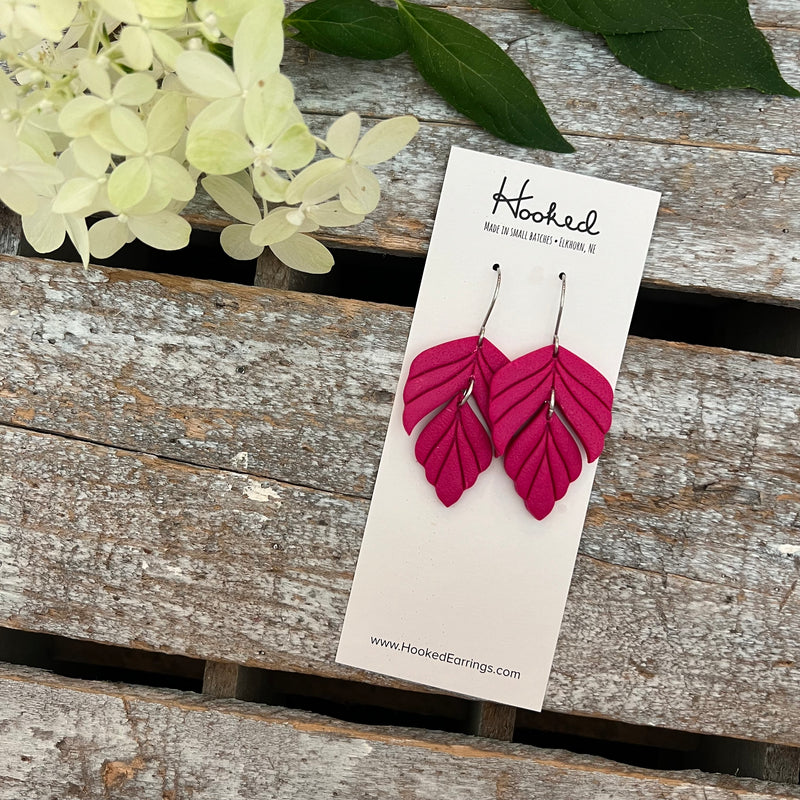 Viva Magenta Split Leaf Dangle Earrings  - Medium