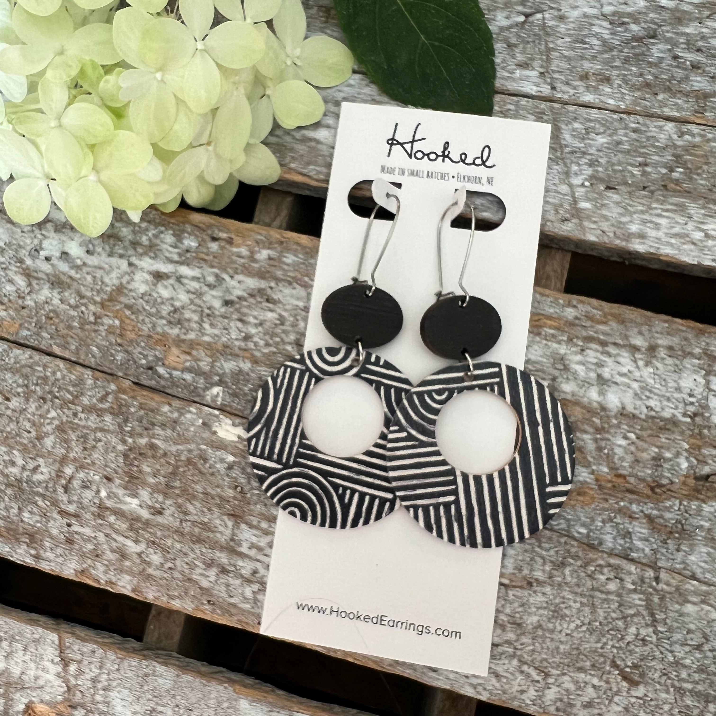 Deer store Earrings / black&white&gold