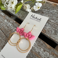 Pink and Gold Lotus Hoops - Medium