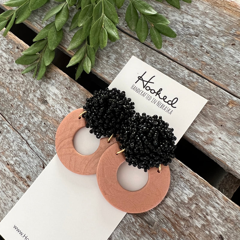 Opulent Beaded Hoops - Jet Black & Rose Gold