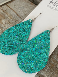 Iridescent Aquamarine Glitter Teardrops - Medium