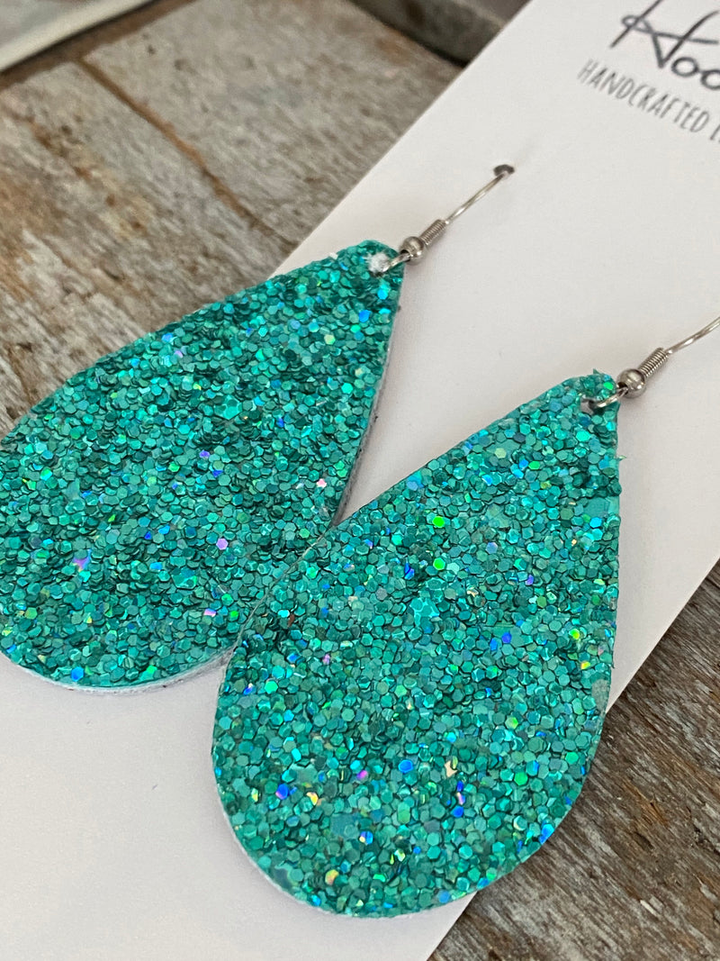 Iridescent Aquamarine Glitter Teardrops - Medium