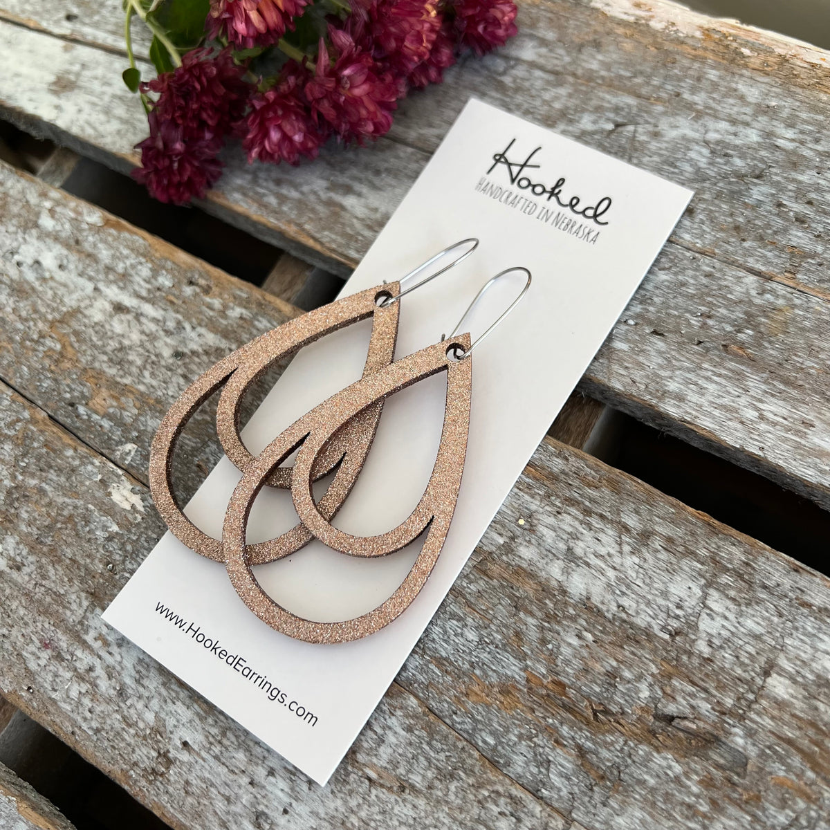 Glitzed Double Teardrop Wooden Deluxe Cutout Earrings - Medium/Large