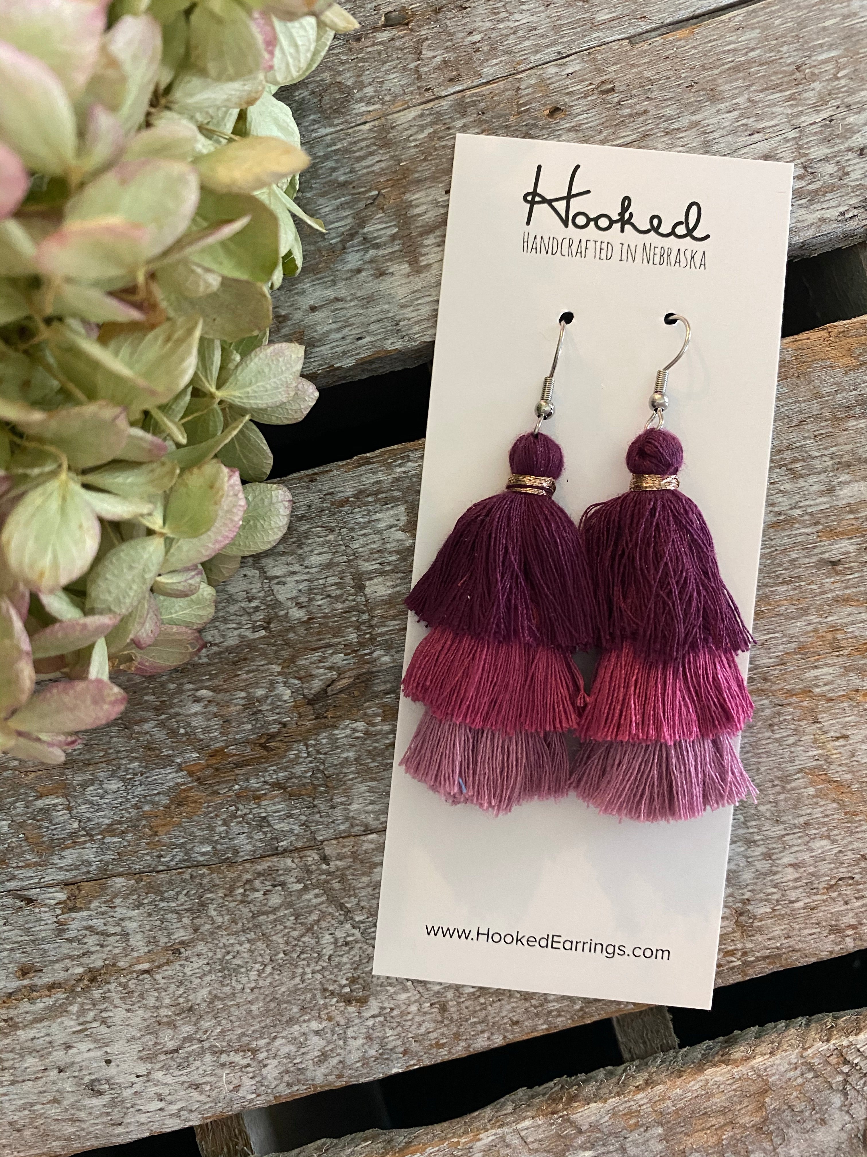 Plum clearance tassel earrings