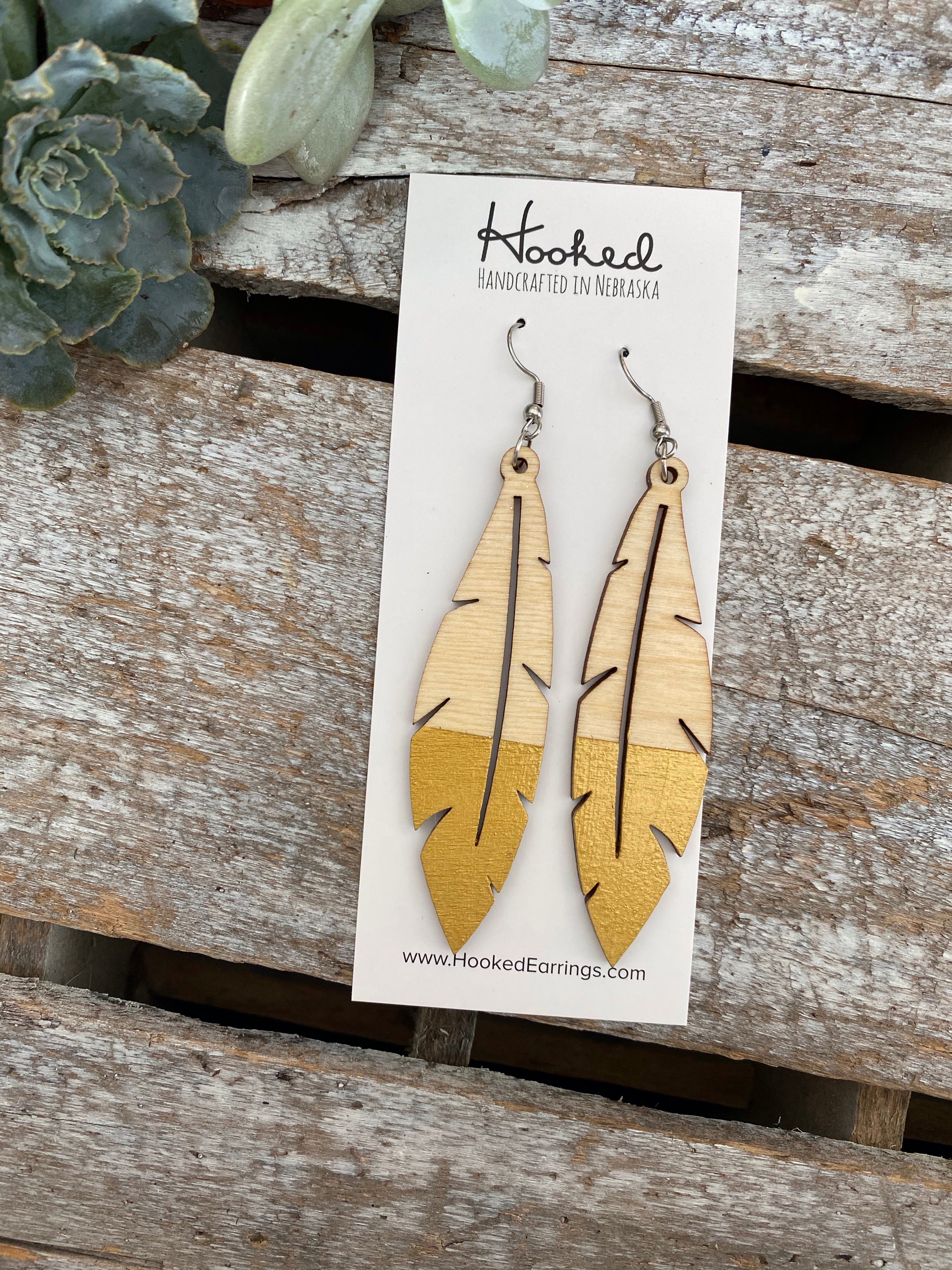 Wooden hot sale feather earrings