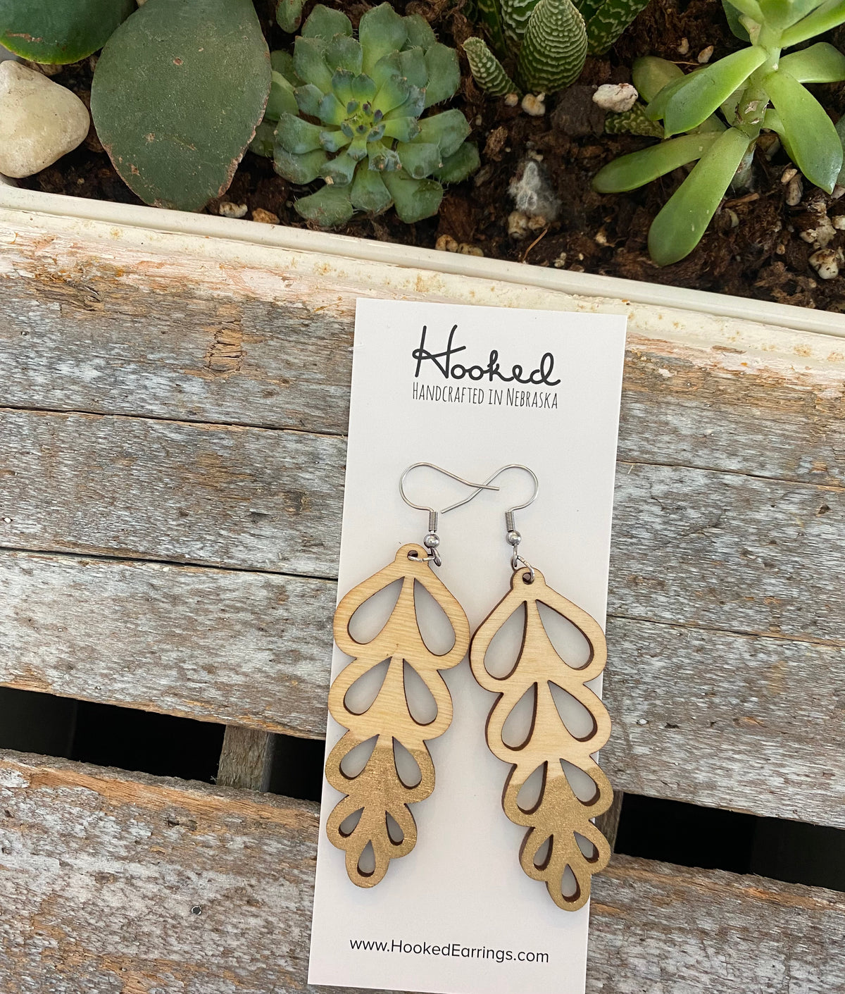 Wooden Deluxe Cutout Earrings - Medium Hyacinth