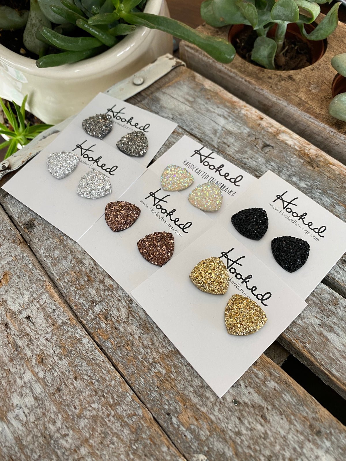 Druzy-Style Triangle Studs - 16mm - Neutrals